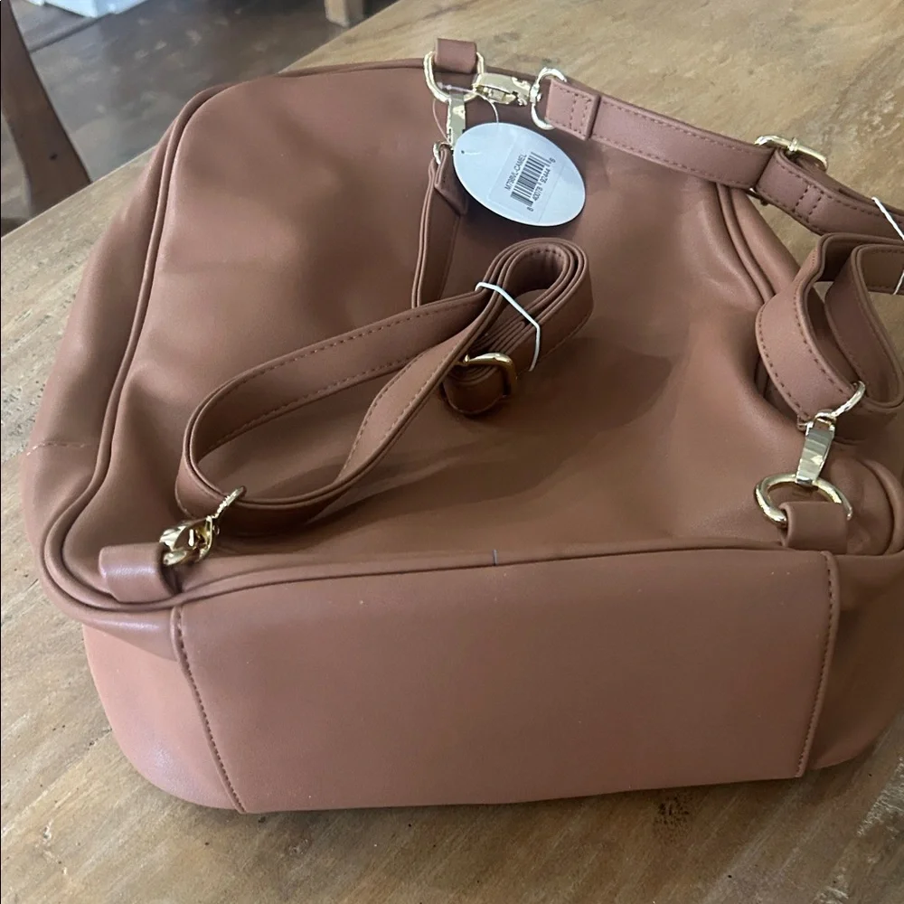 Viv&Lou‎ Camel Brown Vegan Leather Backpack Gold Hardware NWT M780L-CAMEL
